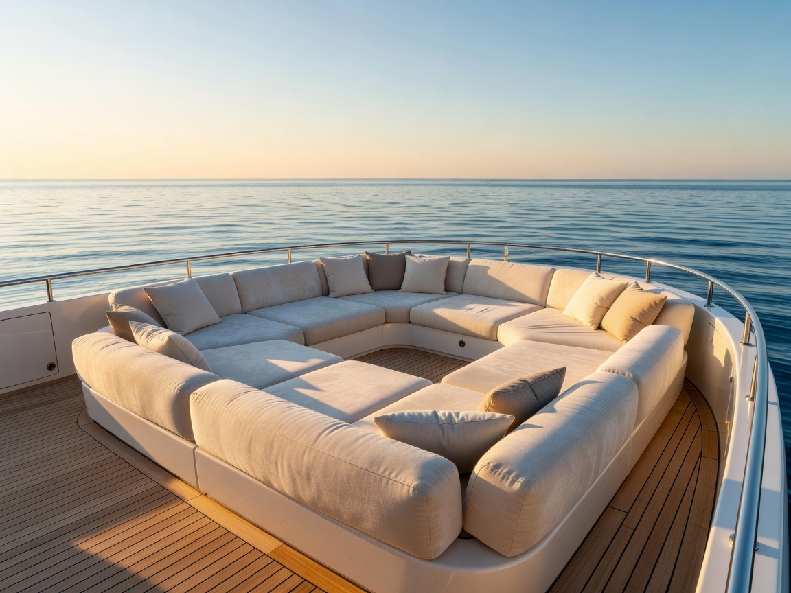 Luxury yacht open air sunbed lounge with ocean view