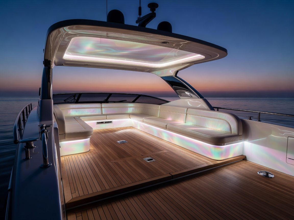 Pearlescent glow lighting setup on luxury boat deck
