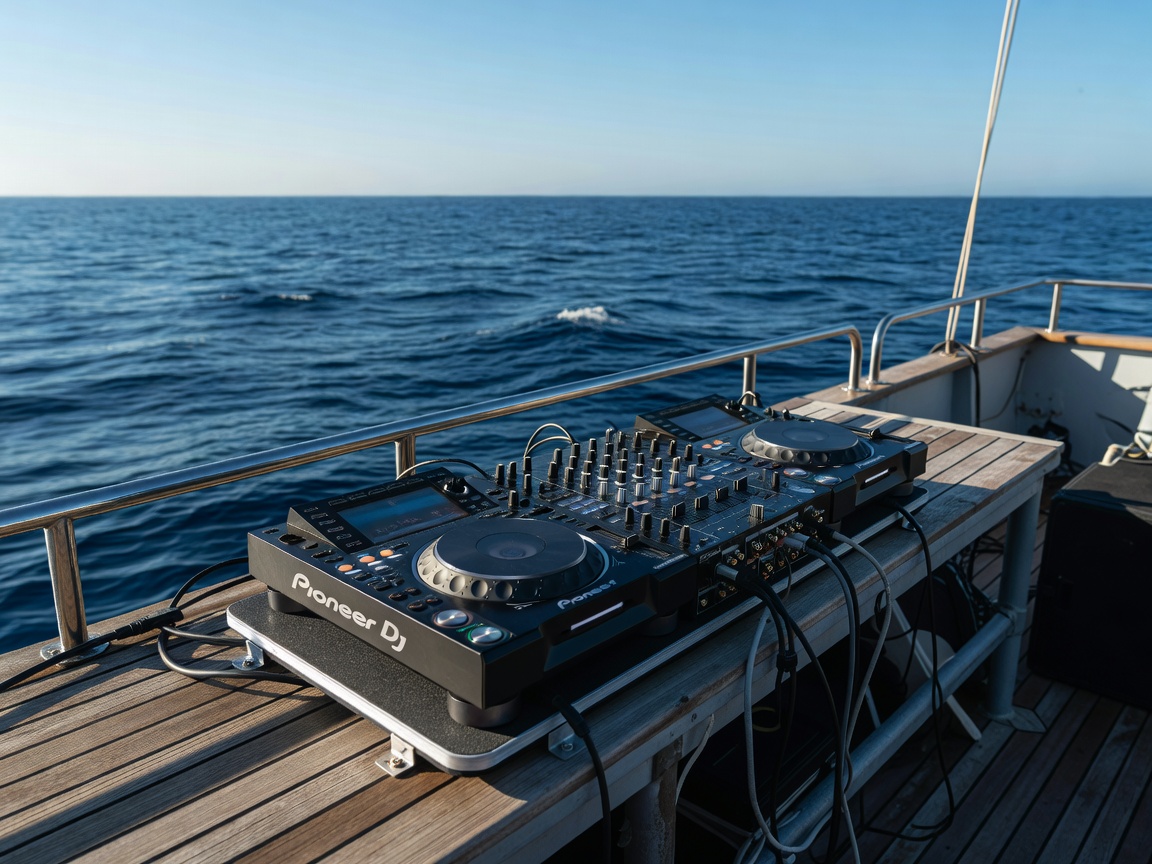 Pioneer DJ DJ setup on marine vessel deck